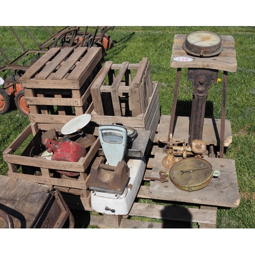 738 - Wooden boxes and scales