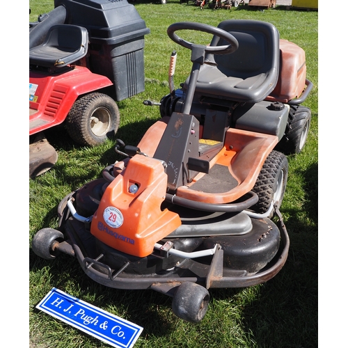 29 - Husqvarna Rider 15-V2 ride on mower. Runs and drives. Key in office