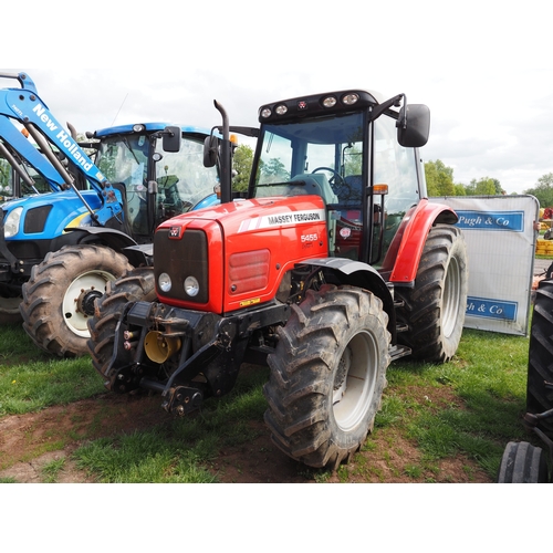 Massey Ferguson 5455 Dyna-4 4WD tractor with front linkage and dual assistor rams. Showing 2405 hours. Reg. WA07 NZE. V5 and key in office
