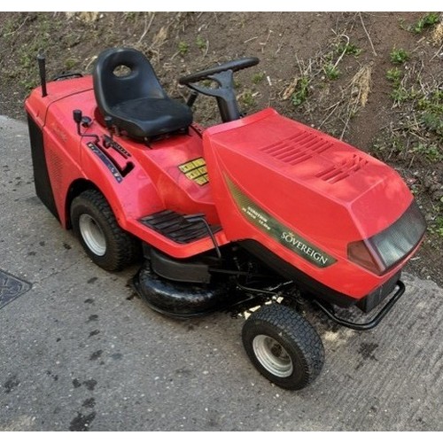 8 - Sovereign 12.5/92 ride on mower. Starts and runs. Key in office