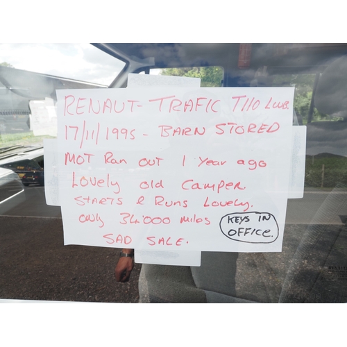 3033 - Renault Traffic T110 LWB campervan. Showing 34,071 miles. No MOT.  Reg. N508 FBP. V5 and key in offi... 