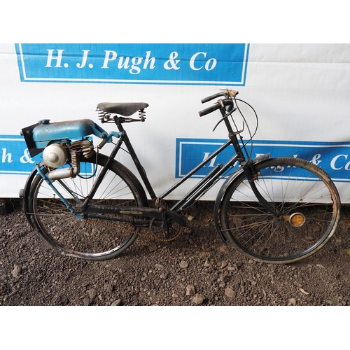 1014 - Robin Hood ladies bicycle with Mini Moto. C/w tax disc from 1956. Reg. VMT 276