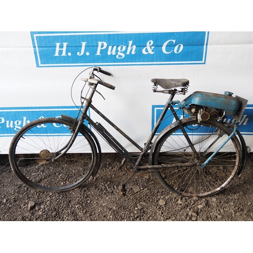 1014 - Robin Hood ladies bicycle with Mini Moto. C/w tax disc from 1956. Reg. VMT 276