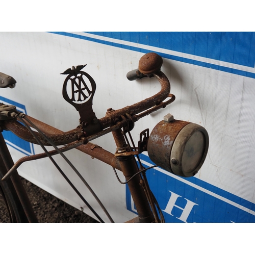 1030 - Vintage gents bicycle with Trojan engine, King of the Road lamp and AA badge