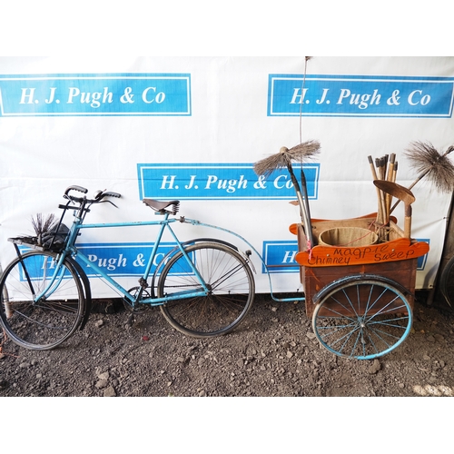 1033 - Vintage gents chimney sweep bicycle and wooden trailer