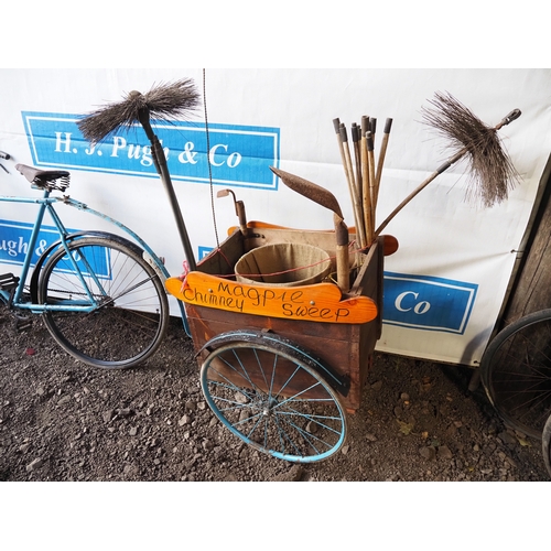 1033 - Vintage gents chimney sweep bicycle and wooden trailer