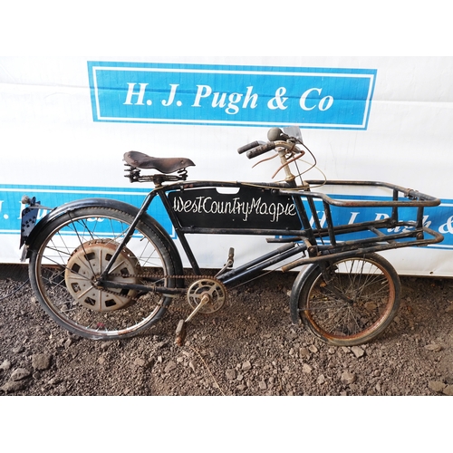 1034 - Raleigh butchers bicycle with Dunlop pump and Cyclemaster engine. Good compression. Reg. OHY 606