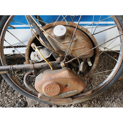 1034 - Raleigh butchers bicycle with Dunlop pump and Cyclemaster engine. Good compression. Reg. OHY 606