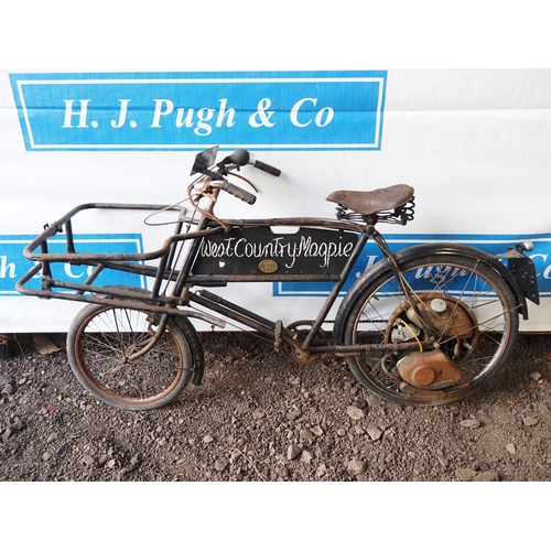 1034 - Raleigh butchers bicycle with Dunlop pump and Cyclemaster engine. Good compression. Reg. OHY 606