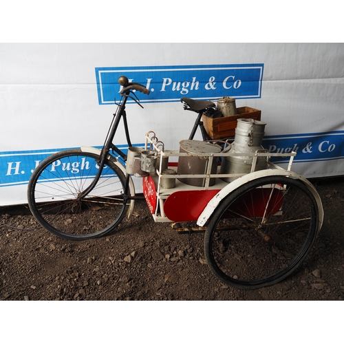 1052 - New Hudson ladies milk tricycle with milk churn and other milk accessories. Circa. 1916