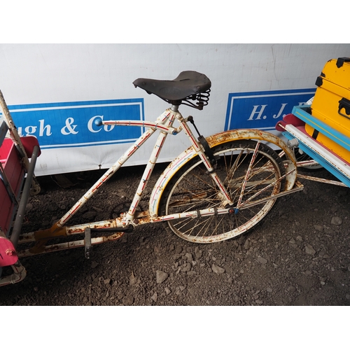 1054 - Vintage circus tricycle with Olympic seat. C/w gramophone and custom built trailer