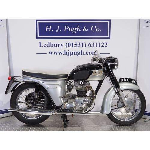 Triumph 6T Thunderbird motorcycle. 1965. 649cc
Frame No. 6TDU6495
Engine No. 6TDU6495C
Engine runs. Engine runs. This bike is part of a deceased estate and has been dry stored for the last 3 or 4 years so will require recommissioning. Comes with Instruction manual No.3
Reg. CKO 2C. V5 and key