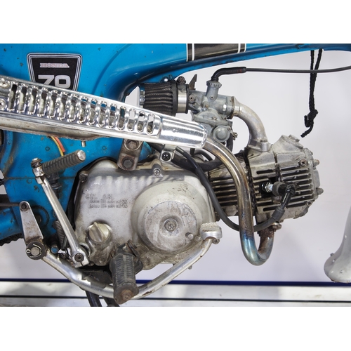 814 - Honda ST70 motorcycle. 1975. 72cc
Frame No. ST70-148344
Engine No. ST70E-141707
Engine turns over wi... 