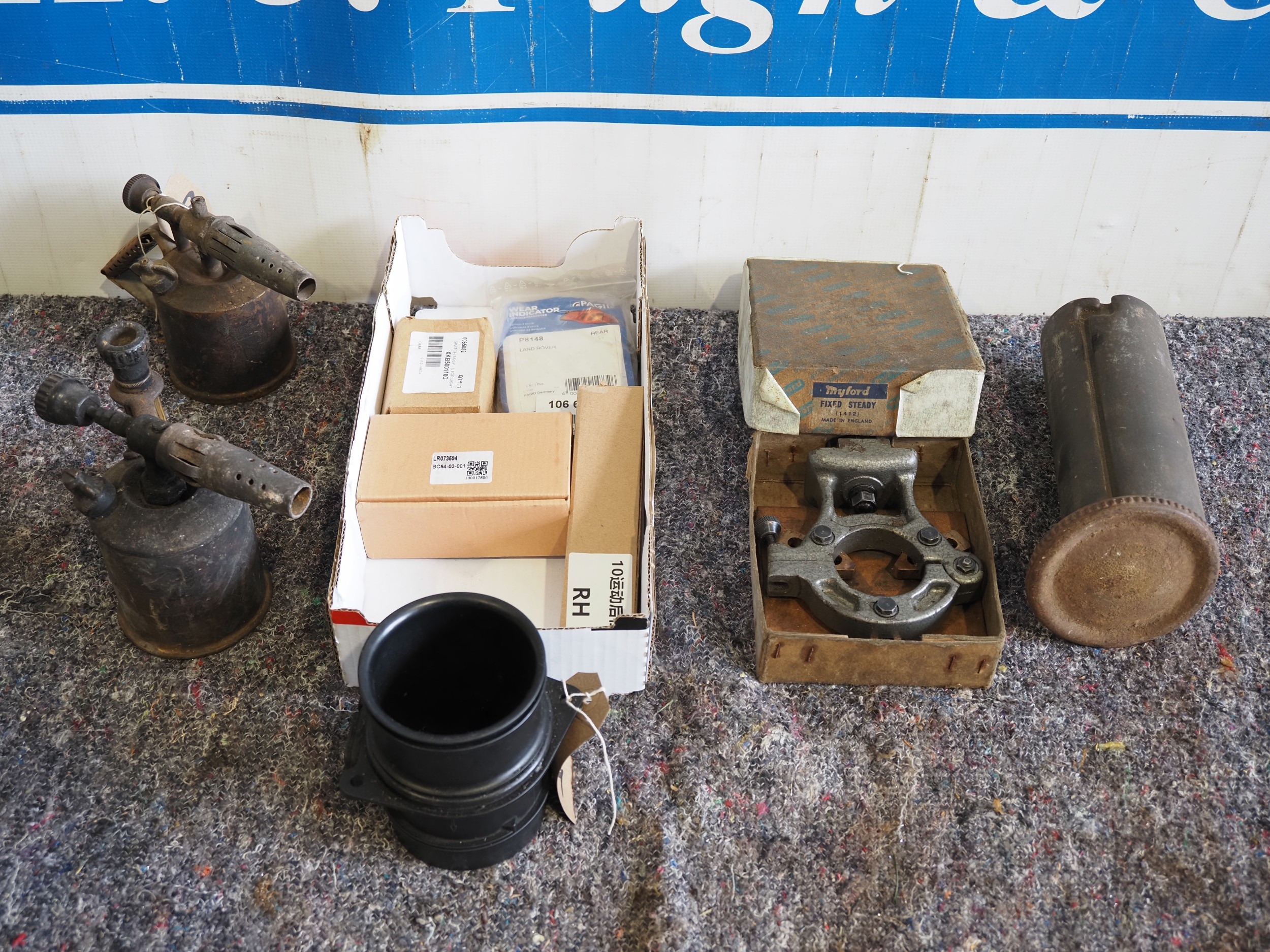 Myford fixed steady, Land Rover spares and blow torches