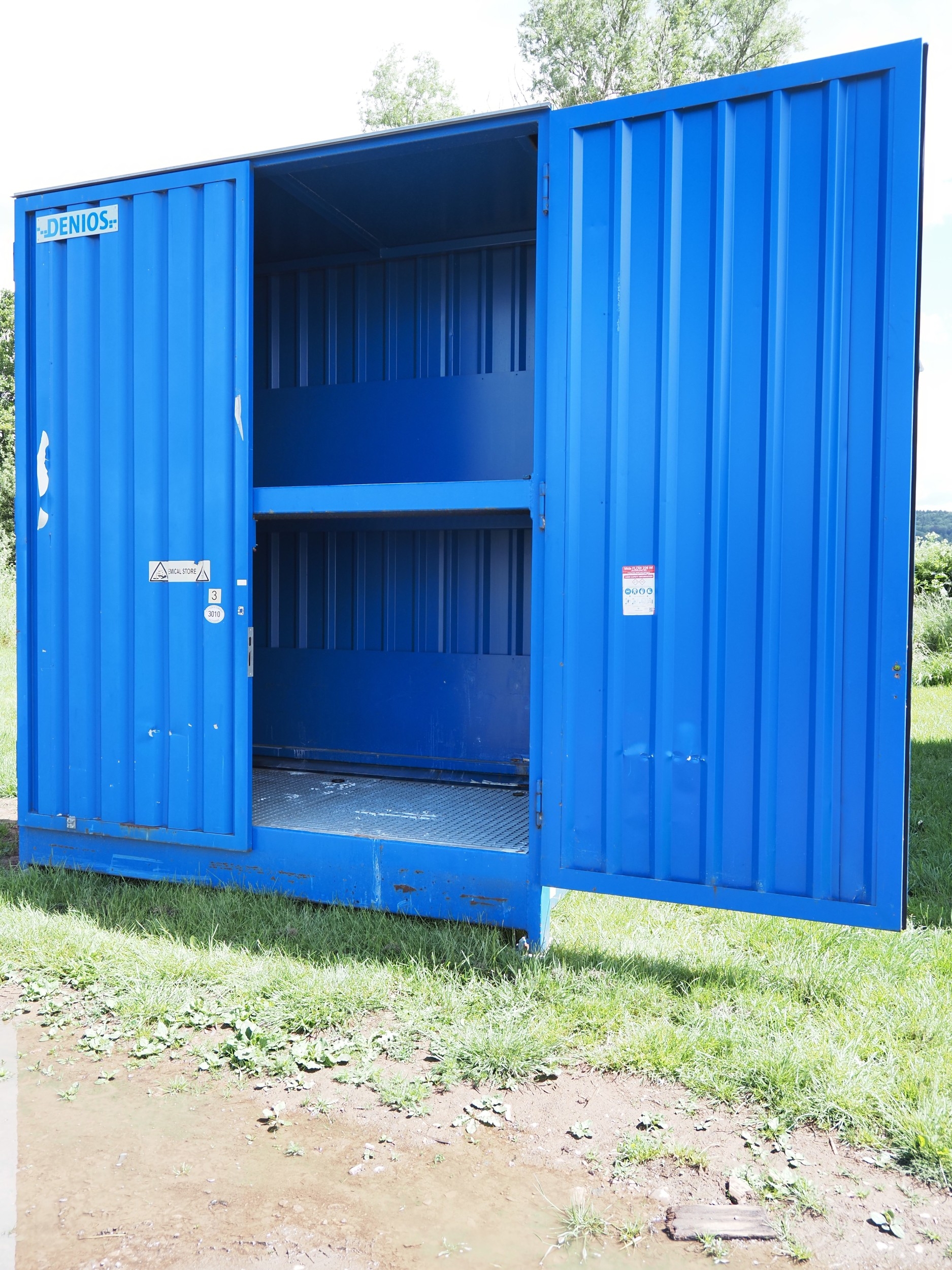 Denios bunded metal 2 level chemical storage container