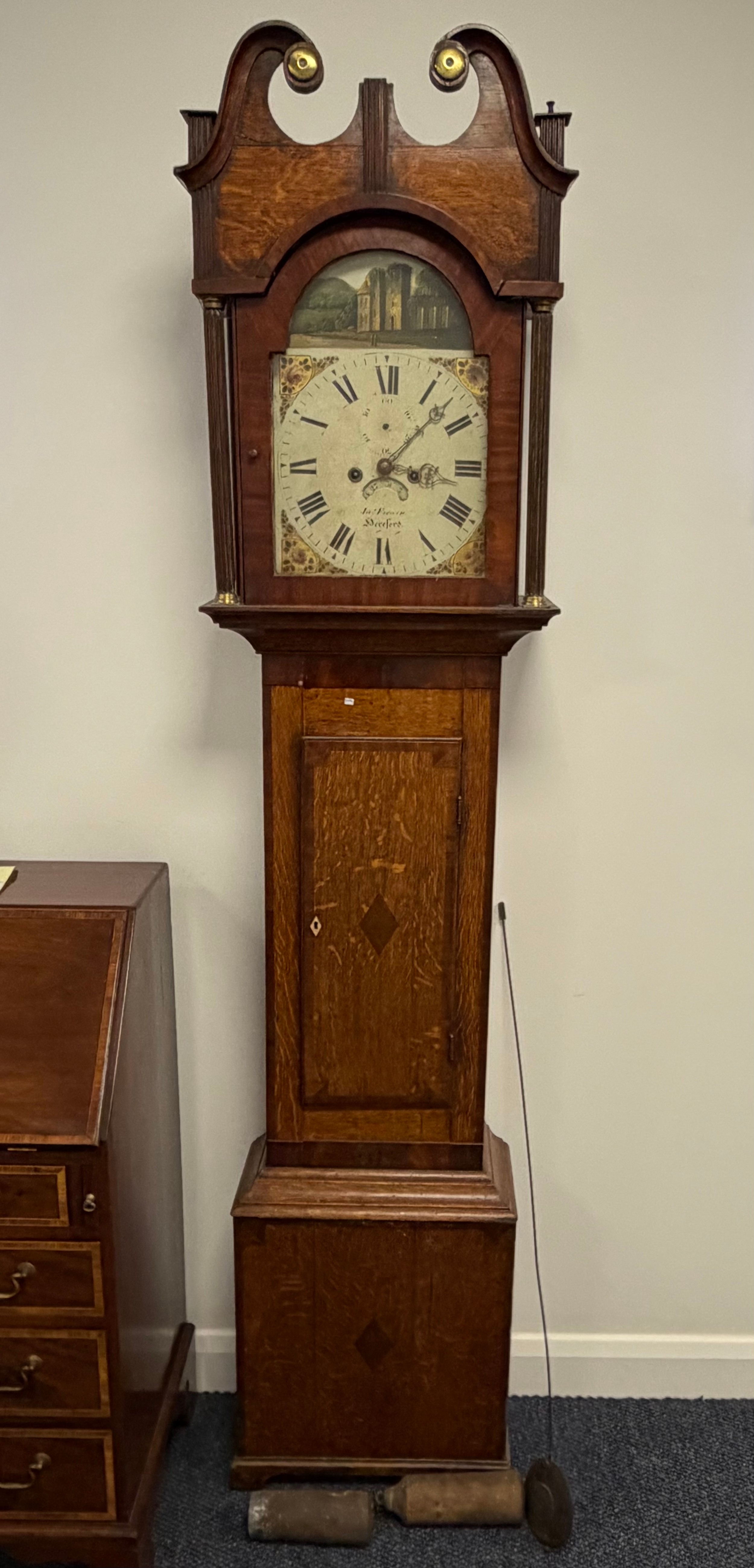 8 Day oak long cased clock believed to be by James Freeman, Hereford ...