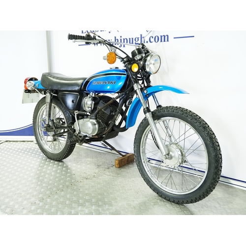 839 - Kawasaki KE100 motorcycle. 1974. 100cc
Frame No. G5-056032
Engine No. 5E55526
Runs and rides. Recent... 