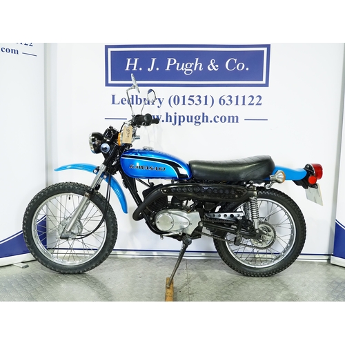 839 - Kawasaki KE100 motorcycle. 1974. 100cc
Frame No. G5-056032
Engine No. 5E55526
Runs and rides. Recent... 