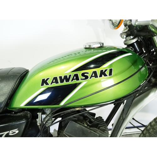 840 - Kawasaki F7 enduro motorcycle. 1975. 175cc
Frame No. F7-106187
Engine No. F7E-100569
Runs and rides.... 