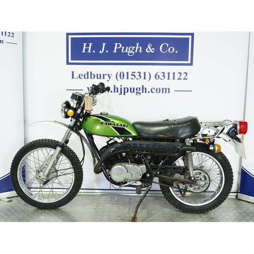 840 - Kawasaki F7 enduro motorcycle. 1975. 175cc
Frame No. F7-106187
Engine No. F7E-100569
Runs and rides.... 