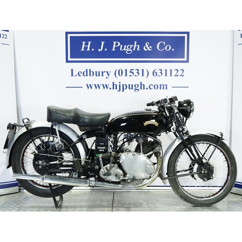 Vincent HRD Meteor series B motorcycle. 1950. 499cc
Frame No. R14924
Engine No. F5AB/2/3024
Runs and rides, last ridden in May 2026. This is a full matching numbers bike and comes with the original buff log book, original bill of sale from The Precision Garage Ltd, Kent, copy of the works order form from 1949 and dating certificate from The Vincent HRD Owners Club. Also included is a folder of invoices and other history.
Reg. MKM 520. V5
