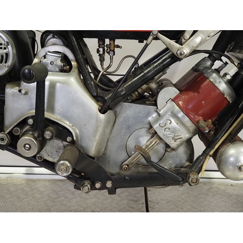 848 - Scott Flying Squirrel motorcycle. 1929. 498cc
Frame No. 3152
Engine No. FZ1620A
Engine turns over wi... 