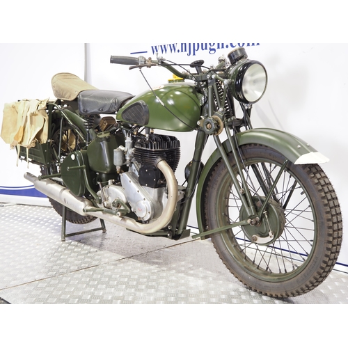 854 - BSA WM20 motorcycle. 1943. 591cc
Frame No. WM20.66457
Engine No. 3047
Runs and rides. This bike has ... 
