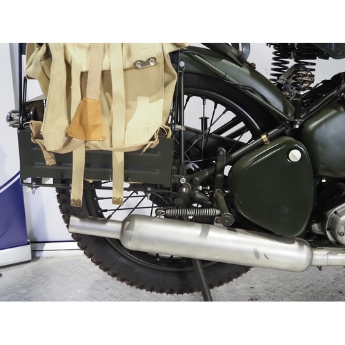 854 - BSA WM20 motorcycle. 1943. 591cc
Frame No. WM20.66457
Engine No. 3047
Runs and rides. This bike has ... 
