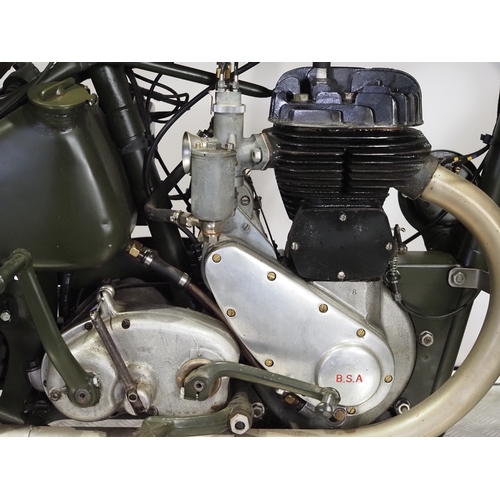 854 - BSA WM20 motorcycle. 1943. 591cc
Frame No. WM20.66457
Engine No. 3047
Runs and rides. This bike has ... 