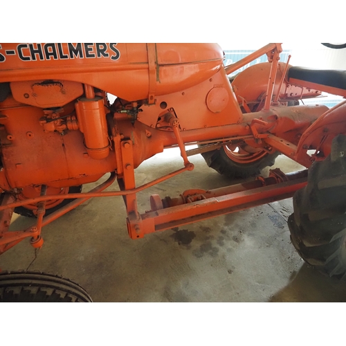 111 - Allis Chalmers B tractor. Petrol paraffin. Runs and drives. Fitted with PTO and good front tyres