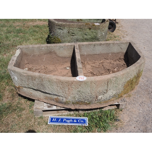 752 - 2 Section D shape stone trough 6ft
