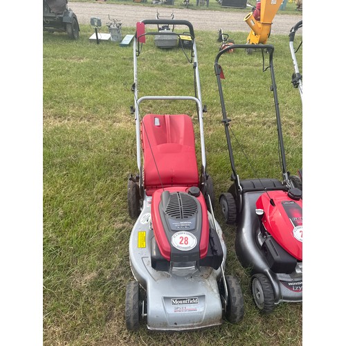 28 - Mountfield SP53H mower c/w grassbag, runs and drives. In working order