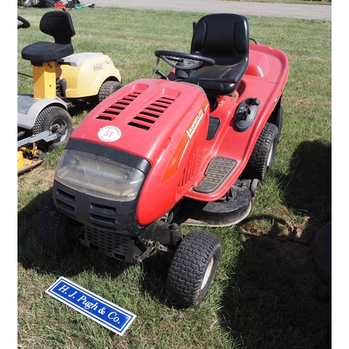 51 - Lawnflite ride on mower. Key in office