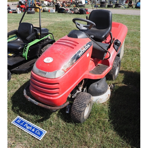 55 - Honda 2417 V Twin ride on mower. Key in office. Non runner