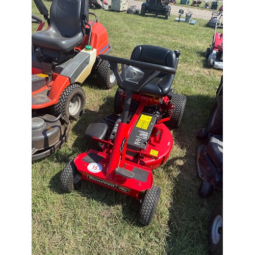 15 - Snapper E2813523BVE ride on mower. In working order. Key in office