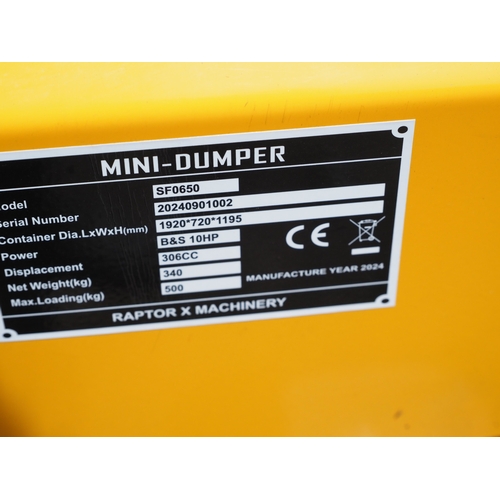 2024 - Raptor mini SF650 tracked dumper. NOS. Key in office