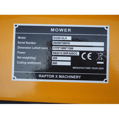 2025 - Raptor SG08 14LH pedestrian flail mower, NOS. Key in office