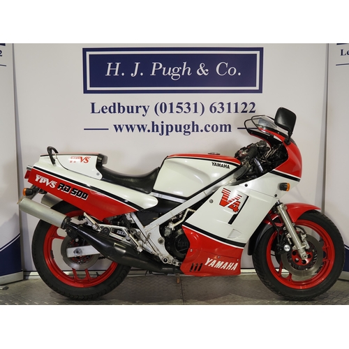 Yamaha RD500LC motorcycle. 1985. 500cc
Frame No. 1GE-002914
Engine No. 1GE-002914
Runs and rides. This bike has been in the same family for around 23 years but has had little use for some time and will require recommissioning. Last MOT'd in 2014 it has been started and run regularly since and comes in very nice rideable condition. It comes with assorted spare gaskets, seals, other spares, spare parts manual and service manual.
Reg. B140 YWS. V5 and key