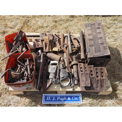 112 - Pallet of excavator bucket teeth and tools