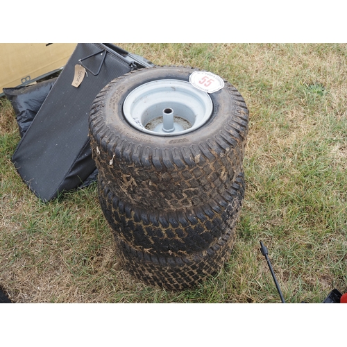 55 - Mower wheel and tyres and mower spares