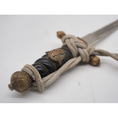 24 - WW2 German Kriegsmarine Officer's Dress Dagger. With a wire wrapped grip with Eagle & Swastika insig... 