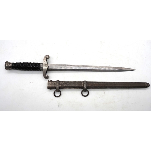 25 - WW2 German Officers Dress Dagger. With a dark wire-bound grip, detailed pommel with Eagle & Swastika... 
