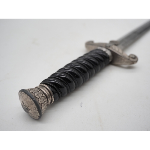 25 - WW2 German Officers Dress Dagger. With a dark wire-bound grip, detailed pommel with Eagle & Swastika... 