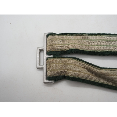31 - WW2 German Officers Dress Dagger Hangers. Green & cream  woven fabric hangers with decorative oval m... 