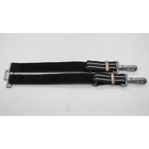 33 - WW2 German TeNo Leader Dress Dagger Hangers. Black fabric with woven silver striping & black velvet ... 