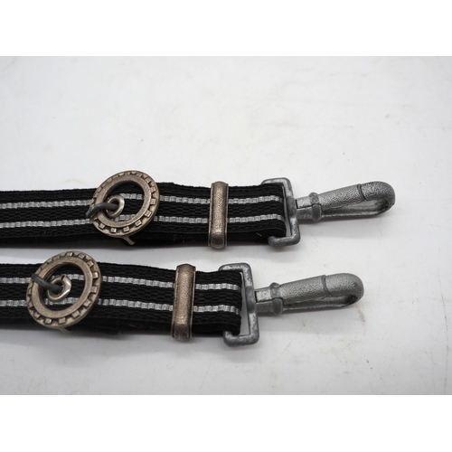 33 - WW2 German TeNo Leader Dress Dagger Hangers. Black fabric with woven silver striping & black velvet ... 