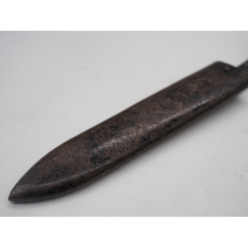 44 - German Hitler Youth Knife. With a black chequered textured grip featuring the diamond Swastika emble... 