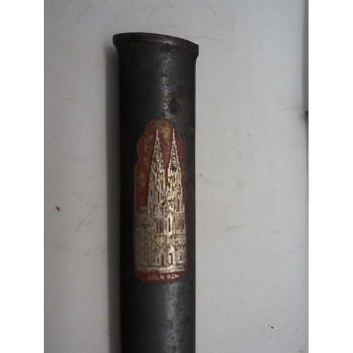 47 - German Officer's Trench Dagger. With a bone grip, complete with metal scabbard depicting Cologne Cat... 