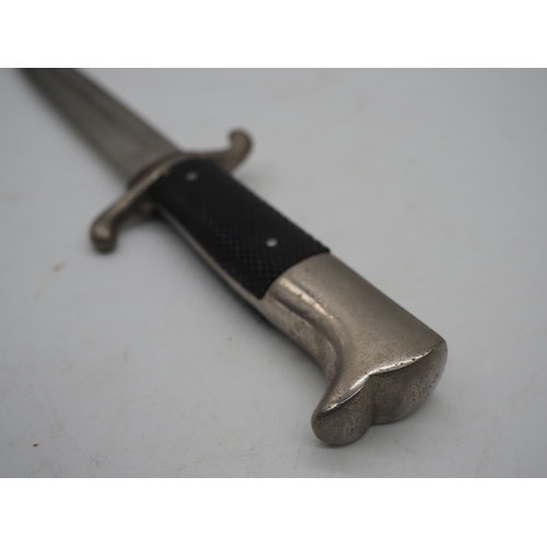 48 - WW2 German Fireman's Dress Bayonet. With a black chequered textured grip, hooked pommel and forward ... 