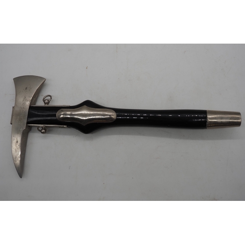 51 - German Ceremonial Fire Brigade Dress Axe. Featuring a polished head and black medal handle with 2 ha... 
